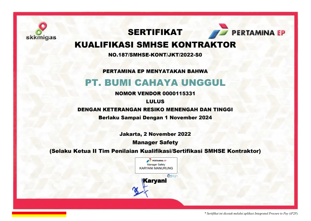 Sertifikat CSMS PT Pertamina EP